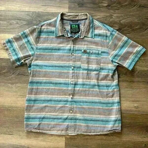 Men's Striped Casual Button Down Shirt - Blue and Brown